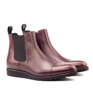 Ambrogio Handmade Custom Black & Burgundy Box Calf-Skin Leather Chelsea Boots (AMB2173)-AmbrogioShoes