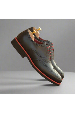 Ambrogio Handmade Custom Black Calf-Skin Leather Full Brogue Oxfords (AMB2118)-AmbrogioShoes