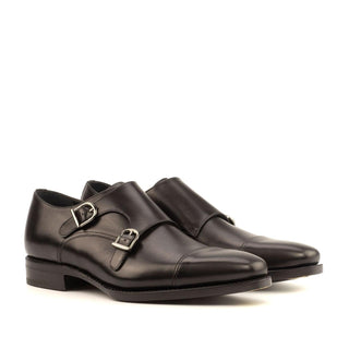 Ambrogio Handmade Custom Black Calf-Skin Leather Monk-Straps Loafers (AMB2006)-AmbrogioShoes