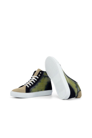 Ambrogio Handmade Custom Black, Camel & Khaki Suede / Patina Leather High-Top Sneakers (AMB2218)-AmbrogioShoes