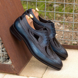 Ambrogio Handmade Custom Black & Denim Patent / Patina Leather Longwing Blucher Oxfords (AMB2124)-AmbrogioShoes