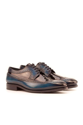 Ambrogio Handmade Custom Black & Denim Patent / Patina Leather Longwing Blucher Oxfords (AMB2124)-AmbrogioShoes