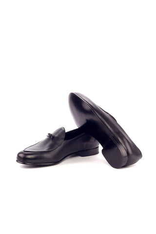 Ambrogio Handmade Custom Black Full Grain / Calf-Skin Leather Belgian Loafers (AMB1976)-AmbrogioShoes