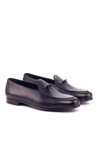 Ambrogio Handmade Custom Black Full Grain / Calf-Skin Leather Belgian Loafers (AMB1976)-AmbrogioShoes