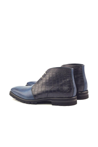 Ambrogio Handmade Custom Black & Navy Crocodile Embossed / Calf-Skin Leather Chukka Boots (AMB1882)-AmbrogioShoes