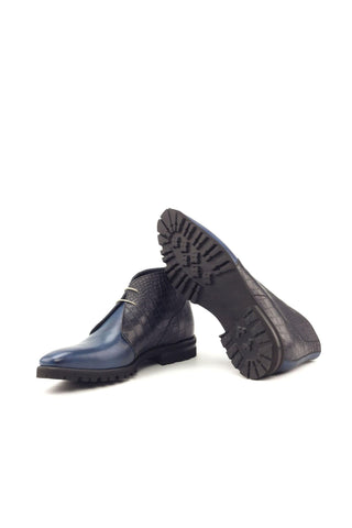 Ambrogio Handmade Custom Black & Navy Crocodile Embossed / Calf-Skin Leather Chukka Boots (AMB1882)-AmbrogioShoes