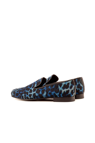 Ambrogio Handmade Custom Black & Navy Leopard Embossed / Calf-Skin Leather Wellington Loafers (AMB1962)-AmbrogioShoes