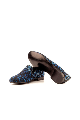 Ambrogio Handmade Custom Black & Navy Leopard Print / Calf-Skin Leather Wellington Loafers (AMB1962)-AmbrogioShoes