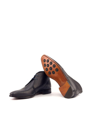 Ambrogio Handmade Custom Black & Navy Pebble Grain / Calf-Skin Leather Chukka Boots (AMB1940)-AmbrogioShoes