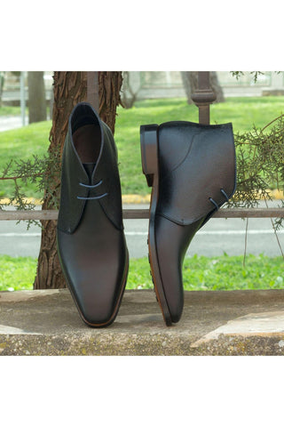 Ambrogio Handmade Custom Black & Navy Pebble Grain / Calf-Skin Leather Chukka Boots (AMB1940)-AmbrogioShoes