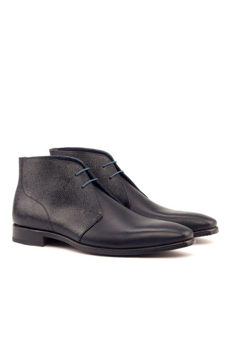 Ambrogio Handmade Custom Black & Navy Pebble Grain / Calf-Skin Leather Chukka Boots (AMB1940)-AmbrogioShoes