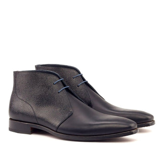 Ambrogio Handmade Custom Black & Navy Pebble Grain / Calf-Skin Leather Chukka Boots (AMB1940)-AmbrogioShoes