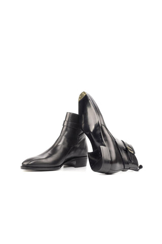 Ambrogio Handmade Custom Black Polished Calf-Skin Leather Jodhpur Boots (AMB1864)-AmbrogioShoes