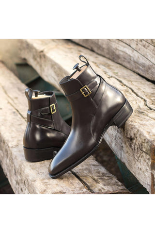 Ambrogio Handmade Custom Black Polished Calf-Skin Leather Jodhpur Boots (AMB1864)-AmbrogioShoes