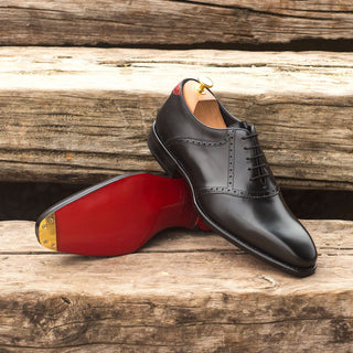 Ambrogio Handmade Custom Black & Red Calf-Skin Leather Saddle Oxfords (AMB1899)-AmbrogioShoes