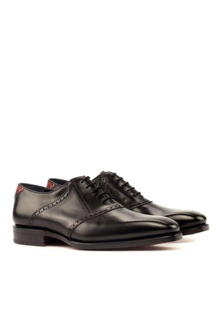 Ambrogio Handmade Custom Black & Red Calf-Skin Leather Saddle Oxfords (AMB1899)-AmbrogioShoes