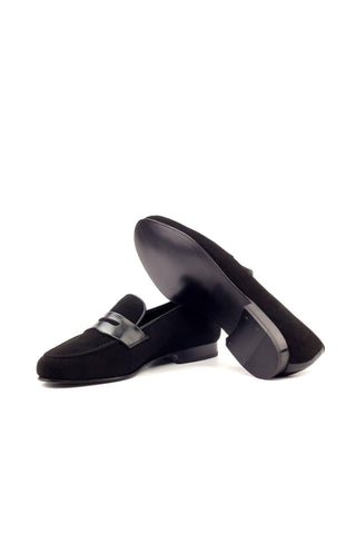 Ambrogio Handmade Custom Black Suede Wellington Penny Loafers (AMB1977)-AmbrogioShoes