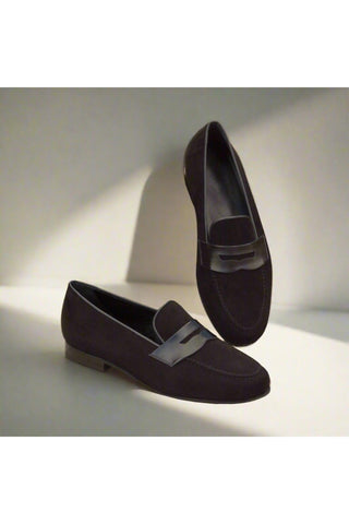 Ambrogio Handmade Custom Black Suede Wellington Penny Loafers (AMB1977)-AmbrogioShoes