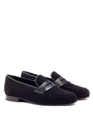 Ambrogio Handmade Custom Black Suede Wellington Penny Loafers (AMB1977)-AmbrogioShoes