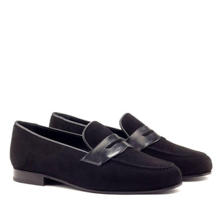 Ambrogio Handmade Custom Black Suede Wellington Penny Loafers (AMB1977)-AmbrogioShoes