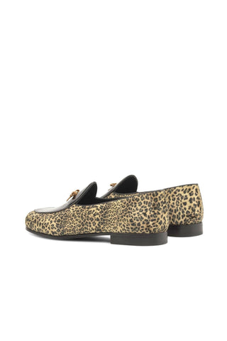 Ambrogio Handmade Custom Black & Yellow Leopard Sartorial / Patent Belgian Loafers (AMB2232)-AmbrogioShoes