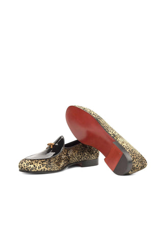 Ambrogio Handmade Custom Black & Yellow Leopard Sartorial / Patent Belgian Loafers (AMB2232)-AmbrogioShoes