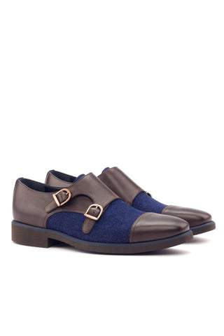 Ambrogio Handmade Custom Blue Jeans & Brown Fabric / Calf-Skin Leather Oxfords (AMB1894)-AmbrogioShoes