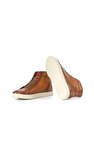 Ambrogio Handmade Custom Brown & Burgundy Calf-Skin Leather High-Top Sneakers (AMB1861)-AmbrogioShoes