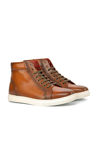Ambrogio Handmade Custom Brown & Burgundy Calf-Skin Leather High-Top Sneakers (AMB1861)-AmbrogioShoes