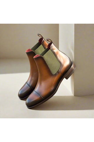 Ambrogio Handmade Custom Brown Calf-Skin Leather Chelsea Boots (AMB1862)-AmbrogioShoes