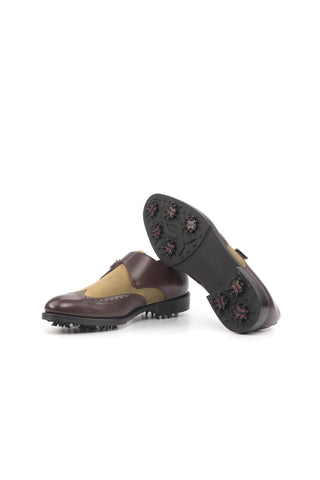 Ambrogio Handmade Custom Brown & Camel Suede / Calf-Skin Leather Monk Strap (AMB1862)-AmbrogioShoes