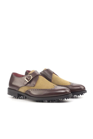 Ambrogio Handmade Custom Brown & Camel Suede / Calf-Skin Leather Monk Strap (AMB1862)-AmbrogioShoes