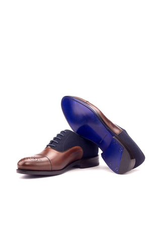 Ambrogio Handmade Custom Brown & Navy Fabric / Calf-Skin Leather Oxfords (AMB1994)-AmbrogioShoes