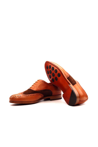 Ambrogio Handmade Custom Brown & Orange Suede / Calf-Skin Leather Wingtip Oxfords (AMB1880)-AmbrogioShoes