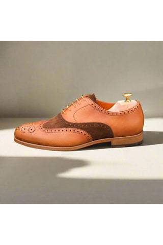 Ambrogio Handmade Custom Brown & Orange Suede / Calf-Skin Leather Wingtip Oxfords (AMB1880)-AmbrogioShoes