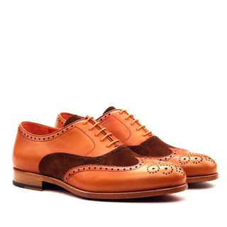 Ambrogio Handmade Custom Brown & Orange Suede / Calf-Skin Leather Wingtip Oxfords (AMB1880)-AmbrogioShoes