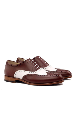Ambrogio Handmade Custom Brown & White Calf-Skin Leather Full Brogue Oxfords (AMB2113)-AmbrogioShoes