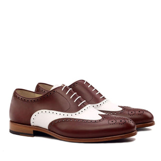 Ambrogio Handmade Custom Brown & White Calf-Skin Leather Full Brogue Oxfords (AMB2113)-AmbrogioShoes