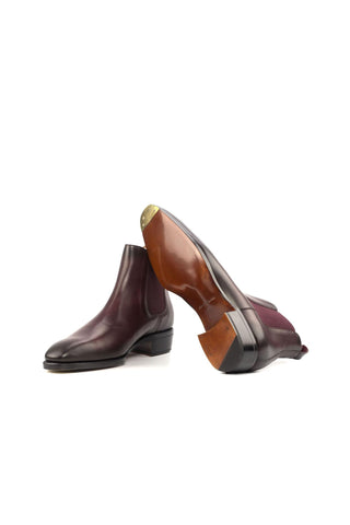 Ambrogio Handmade Custom Burgundy Calf-Skin Leather Chelsea Boots (AMB1944)-AmbrogioShoes