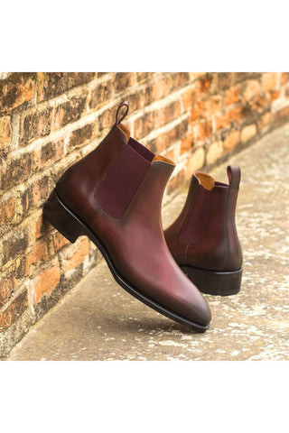 Ambrogio Handmade Custom Burgundy Calf-Skin Leather Chelsea Boots (AMB1944)-AmbrogioShoes