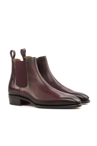 Ambrogio Handmade Custom Burgundy Calf-Skin Leather Chelsea Boots (AMB1944)-AmbrogioShoes