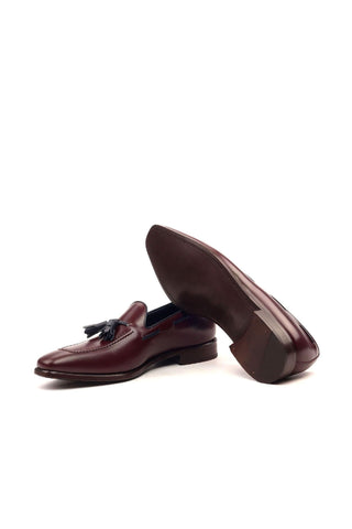 Ambrogio Handmade Custom Burgundy Calf-Skin Leather Tassels Loafers (AMB2146)-AmbrogioShoes