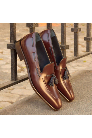Ambrogio Handmade Custom Burgundy Calf-Skin Leather Tassels Loafers (AMB2146)-AmbrogioShoes