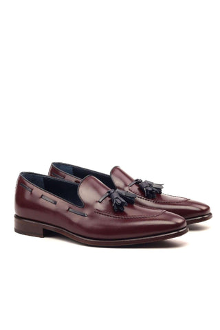 Ambrogio Handmade Custom Burgundy Calf-Skin Leather Tassels Loafers (AMB2146)-AmbrogioShoes