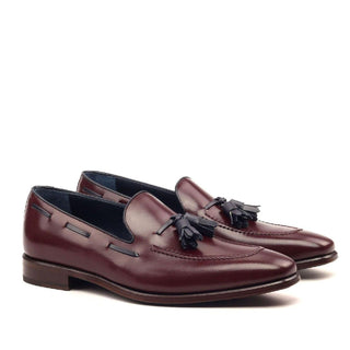 Ambrogio Handmade Custom Burgundy Calf-Skin Leather Tassels Loafers (AMB2146)-AmbrogioShoes