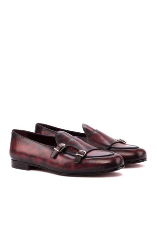 Ambrogio Handmade Custom Burgundy Patina Leather Monk-Straps Loafers (AMB1902)-AmbrogioShoes
