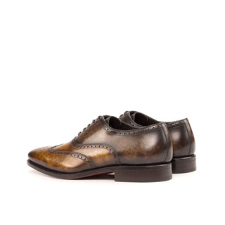 Ambrogio Handmade Custom Cognac & Brown Patina Leather Wingtip Oxfords (AMB1875)-AmbrogioShoes