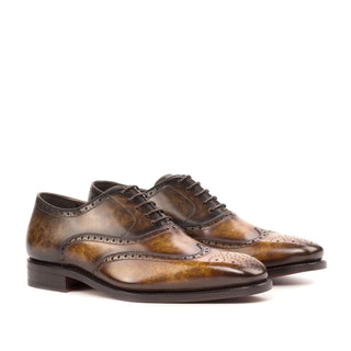 Ambrogio Handmade Custom Cognac & Brown Patina Leather Wingtip Oxfords (AMB1875)-AmbrogioShoes