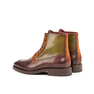 Ambrogio Handmade Custom Cognac, Burgundy & Olive Calf-Skin Leather Moccasin Boots (AMB1950)-AmbrogioShoes
