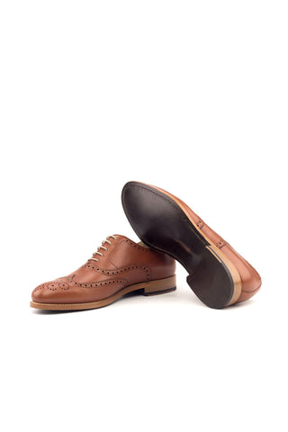 Ambrogio Handmade Custom Cognac Calf-Skin Leather Full Brogue Oxfords (AMB2149)-AmbrogioShoes